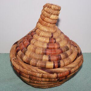 Vintage  Coiled Boho Tribal Basket & Lid